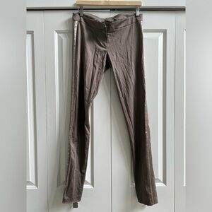 Patrizia Pepe Taupe Satin Side-Stripe Slim Trousers Pants IT 44 / US 8